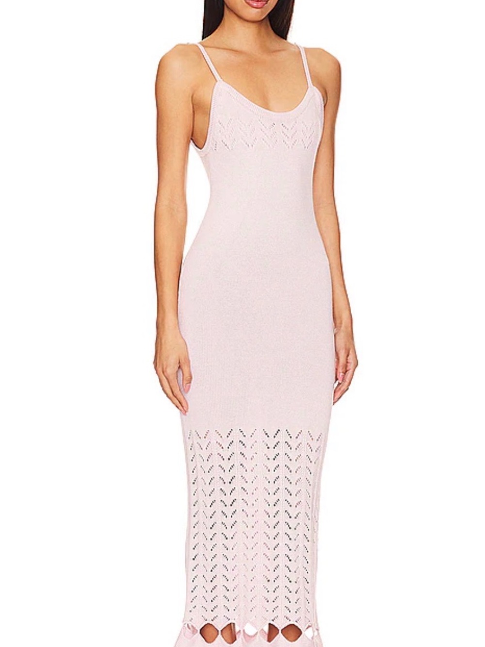 Peixoto Pale Pink Knit Maxi Dress with Openwork Hem